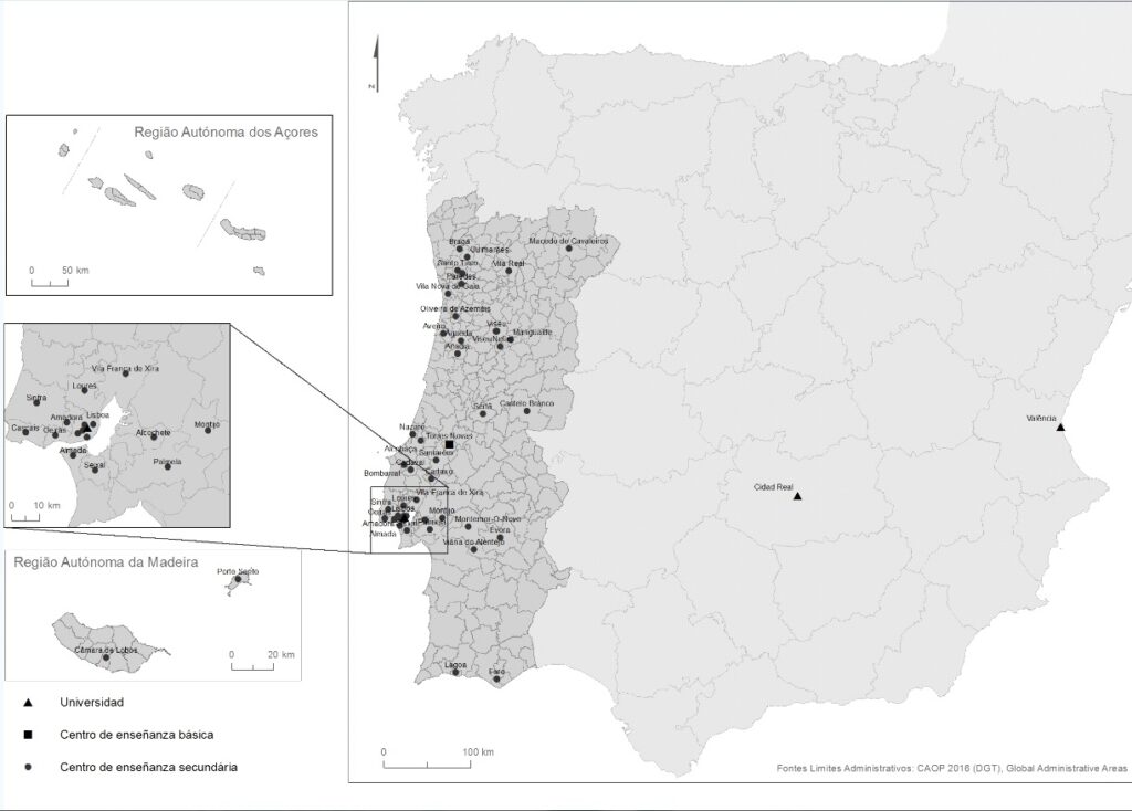 Localización de ciudades y pueblos donde está asentada la red de Nós Propomos en la Península Ibérica