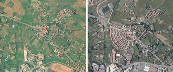 Desarrollos urbanos entre 1991 y 2011 en el municipio de Loiu (Bizkaia), situado en los márgenes del Área Metropolitana de Bilbao (Fuente: GeoEuskadi)