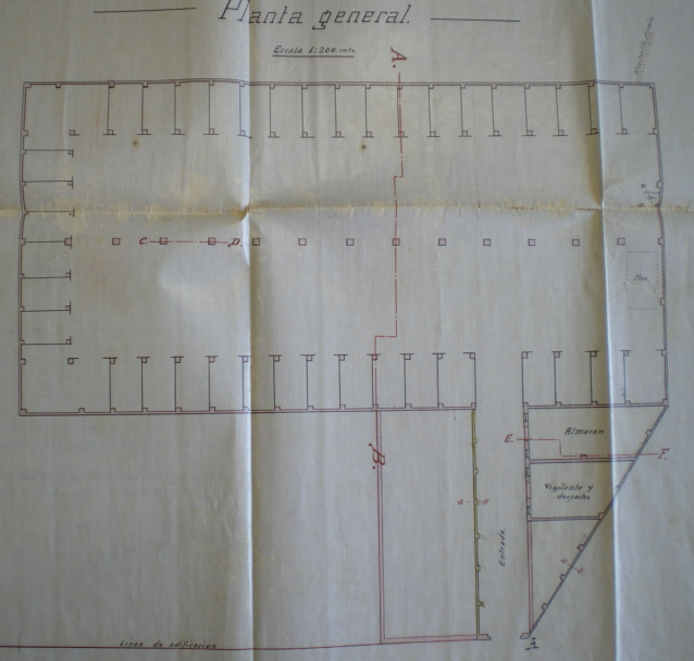 Figura 1: Distribución en Planta del Garaje Martí (Proyecto de Eugenio López. AHMV. Ensanche año 1920. Caja 4. Expediente 173.
