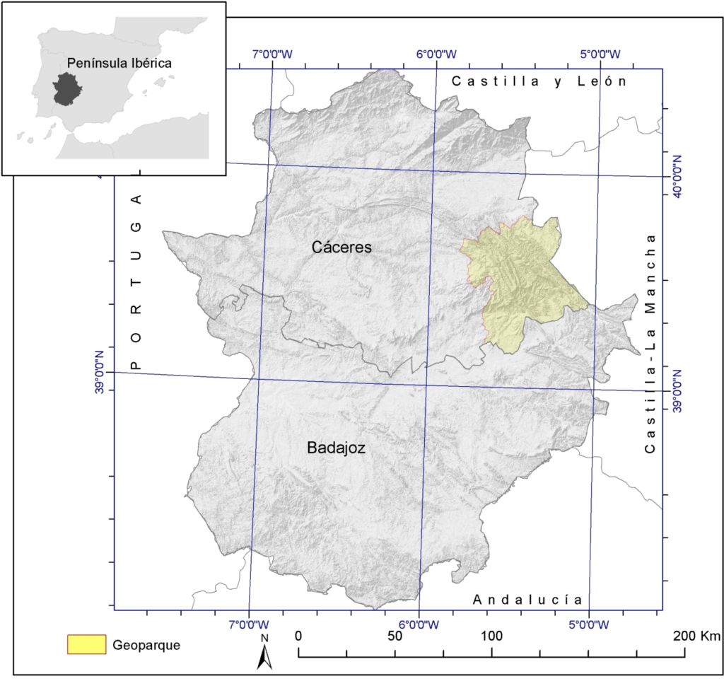 Localización geográfica del Geoparque Villuercas-Ibores-Jara.
